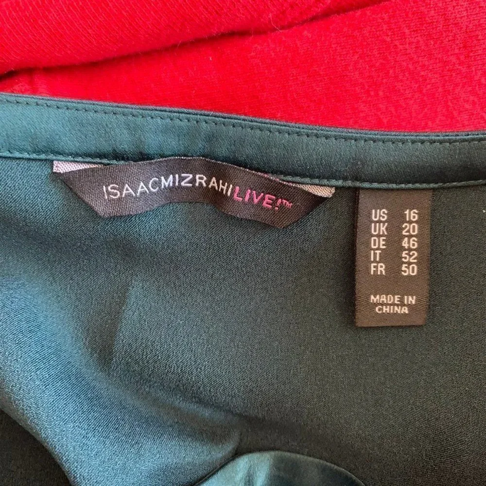 Womens Blouse Top Dark Green Long Sleeves Isaac Mizrahi Live! Size 16 Holiday - Picture 5 of 7